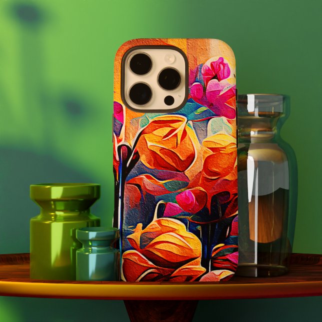 Abstrakte florale Kunst Orange Red Blue Blumen Case-Mate iPhone Hülle (Floral Abstract Art Orange Red Blue Flowers Case-Mate iPhone Case)