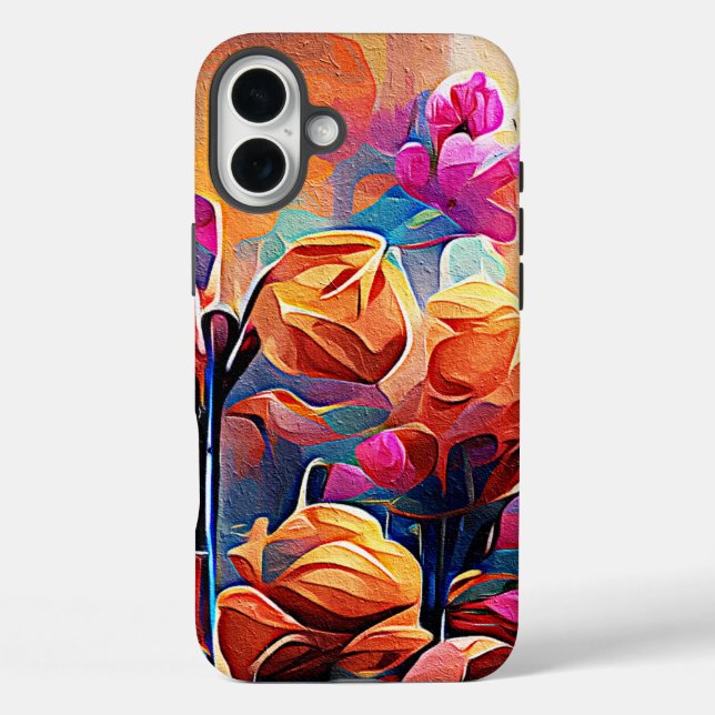 Abstrakte florale Kunst Orange Red Blue Blumen Case-Mate iPhone Hülle (Rückseite)