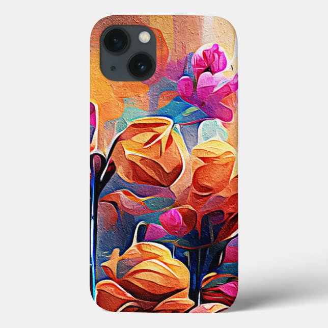 Abstrakte florale Kunst Orange Red Blue Blumen Case-Mate iPhone Hülle (Rückseite)