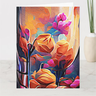 Abstrakte florale Kunst Orange Red Blue Blumen Dankeskarte