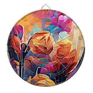 Abstrakte florale Kunst Orange Red Blue Blumen Dartscheibe