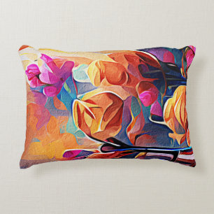Abstrakte florale Kunst Orange Red Blue Blumen Dekokissen
