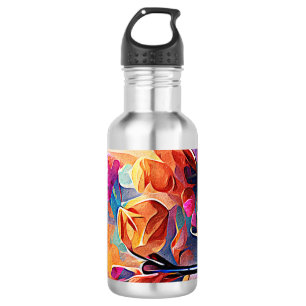 Abstrakte florale Kunst Orange Red Blue Blumen Edelstahlflasche