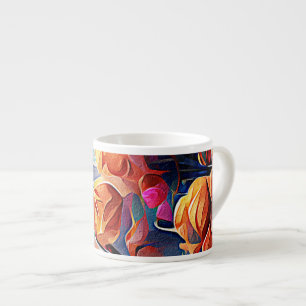 Abstrakte florale Kunst Orange Red Blue Blumen Espressotasse