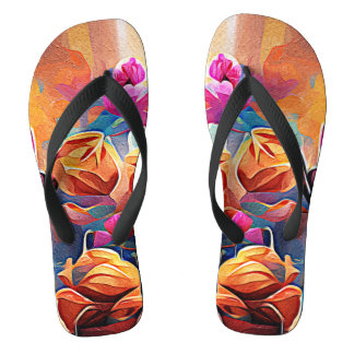 Abstrakte florale Kunst Orange Red Blue Blumen Flip Flops