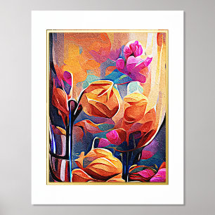 Abstrakte florale Kunst Orange Red Blue Blumen Foliendrucke
