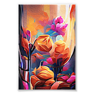 Abstrakte florale Kunst Orange Red Blue Blumen Fotodruck