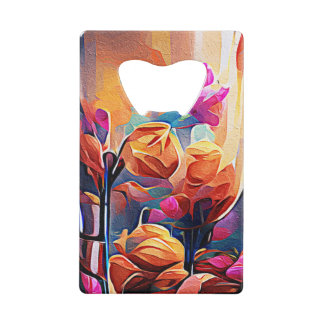 Abstrakte florale Kunst Orange Red Blue Blumen Geldbeutel Flaschenöffner