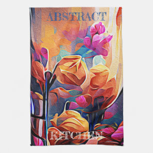 Abstrakte florale Kunst Orange Red Blue Blumen Geschirrtuch