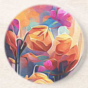 Abstrakte florale Kunst Orange Red Blue Blumen Getränkeuntersetzer