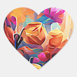 Abstrakte florale Kunst Orange Red Blue Blumen Herz-Aufkleber