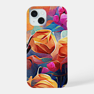 Abstrakte florale Kunst Orange Red Blue Blumen iPhone 15 Hülle