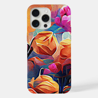 Abstrakte florale Kunst Orange Red Blue Blumen iPhone 15 Pro Max Hülle