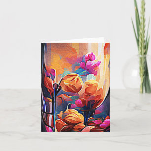 Abstrakte florale Kunst Orange Red Blue Blumen Karte