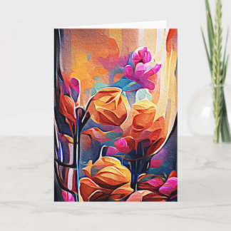 Abstrakte florale Kunst Orange Red Blue Blumen Karte