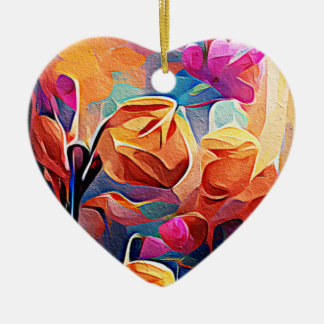 Abstrakte florale Kunst Orange Red Blue Blumen Keramik Ornament