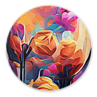 Abstrakte florale Kunst Orange Red Blue Blumen Keramikknauf