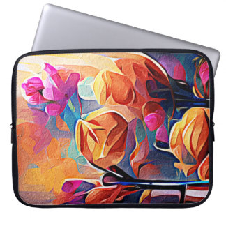 Abstrakte florale Kunst Orange Red Blue Blumen Laptopschutzhülle