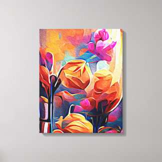 Abstrakte florale Kunst Orange Red Blue Blumen Leinwanddruck