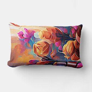 Abstrakte florale Kunst Orange Red Blue Blumen Lendenkissen