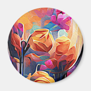 Abstrakte florale Kunst Orange Red Blue Blumen Magnet