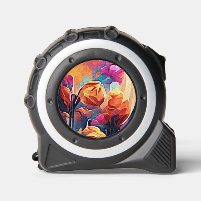 Abstrakte florale Kunst Orange Red Blue Blumen Maßband (Vorderseite)