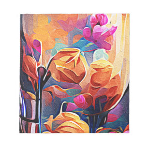 Abstrakte florale Kunst Orange Red Blue Blumen Notizblock