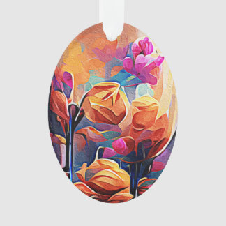 Abstrakte florale Kunst Orange Red Blue Blumen Ornament