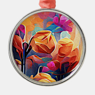 Abstrakte florale Kunst Orange Red Blue Blumen Ornament Aus Metall