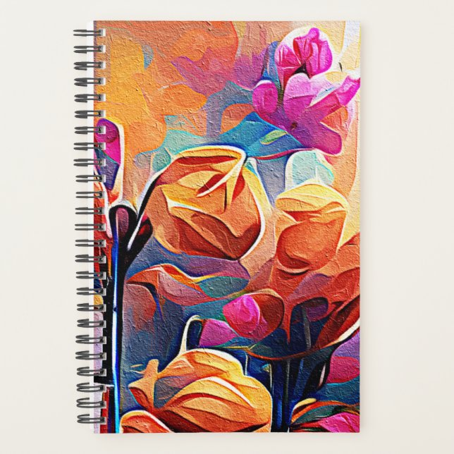 Abstrakte florale Kunst Orange Red Blue Blumen Planer (Vorderseite)