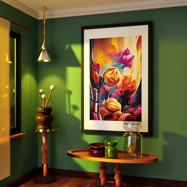 Abstrakte florale Kunst Orange Red Blue Blumen Poster (Floral Abstract Art Orange Red Blue Flowers Poster)