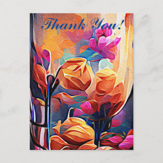 Abstrakte florale Kunst Orange Red Blue Blumen Postkarte
