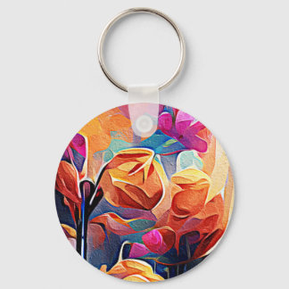 Abstrakte florale Kunst Orange Red Blue Blumen Schlüsselanhänger