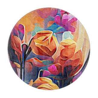 Abstrakte florale Kunst Orange Red Blue Blumen Schneidebrett
