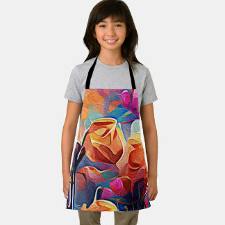 Abstrakte florale Kunst Orange Red Blue Blumen Schürze