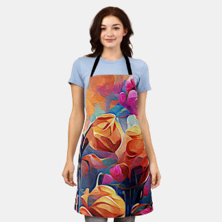 Abstrakte florale Kunst Orange Red Blue Blumen Schürze