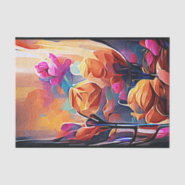 Abstrakte florale Kunst Orange Red Blue Blumen Seidenpapier