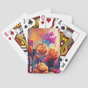 Abstrakte florale Kunst Orange Red Blue Blumen Spielkarten