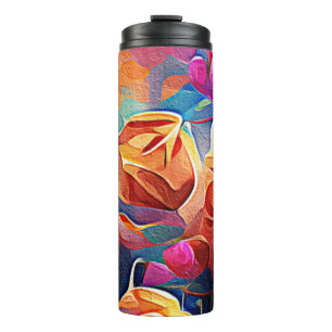 Abstrakte florale Kunst Orange Red Blue Blumen Thermosbecher