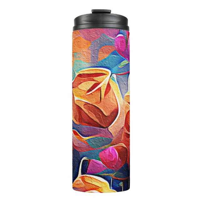 Abstrakte florale Kunst Orange Red Blue Blumen Thermosbecher (Vorderseite)