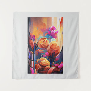 Abstrakte florale Kunst Orange Red Blue Blumen Wandteppich