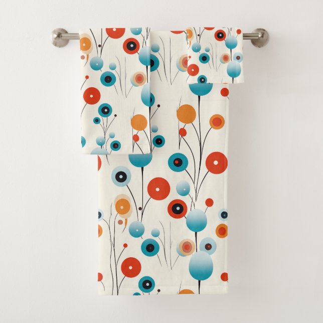 Abstrakte florale Moderne botanische Retro-Blume Badhandtuch Set (Insitu)