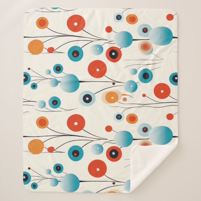 Abstrakte florale Moderne botanische Retro-Blume Sherpadecke (Vorderseite)