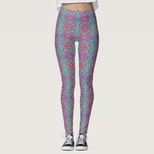 Abstrakte florale psychedelische Regenbogenwellen Leggings
