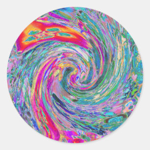 Abstrakte florale psychedelische Regenbogenwellen  Runder Aufkleber