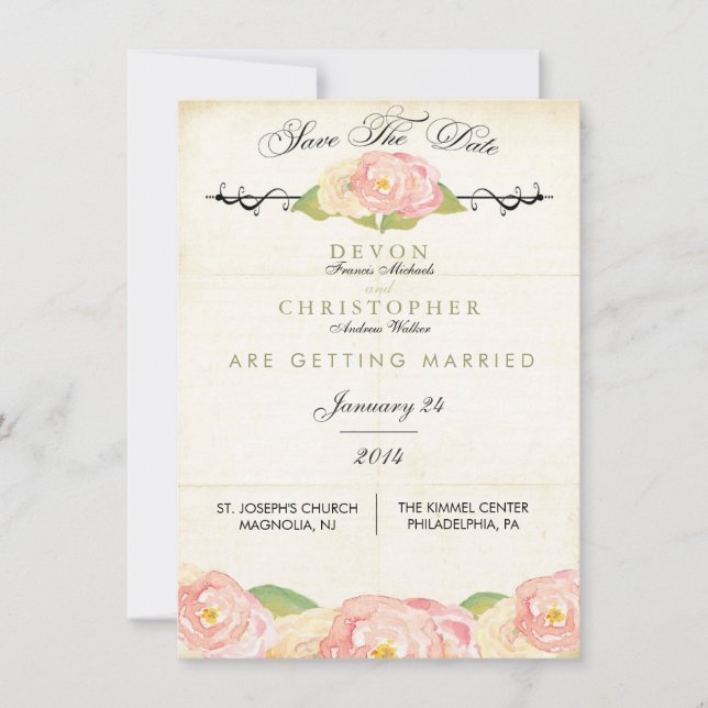 Abstrakte, florale Rosa und Creme Save the Date Ka (Vorderseite)