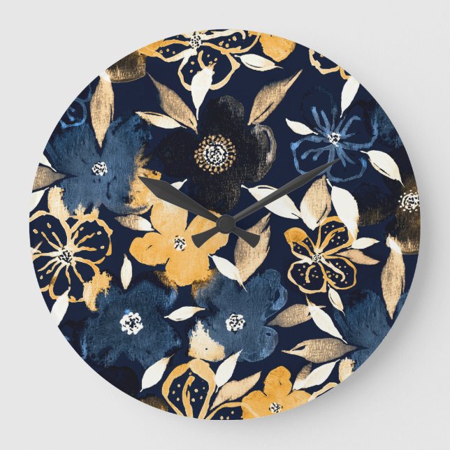 Abstrakte Florals: Farbwiederholtes Muster Große Wanduhr (Vorderseite)