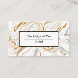 Abstrakte Fluid Art aus weißem und goldenem Marmor Visitenkarte