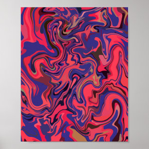 Abstrakte Fluid Art mit Red und Deep Blue Poster