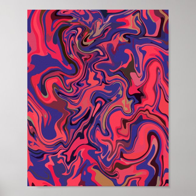 Abstrakte Fluid Art mit Red und Deep Blue Poster (Vorne)